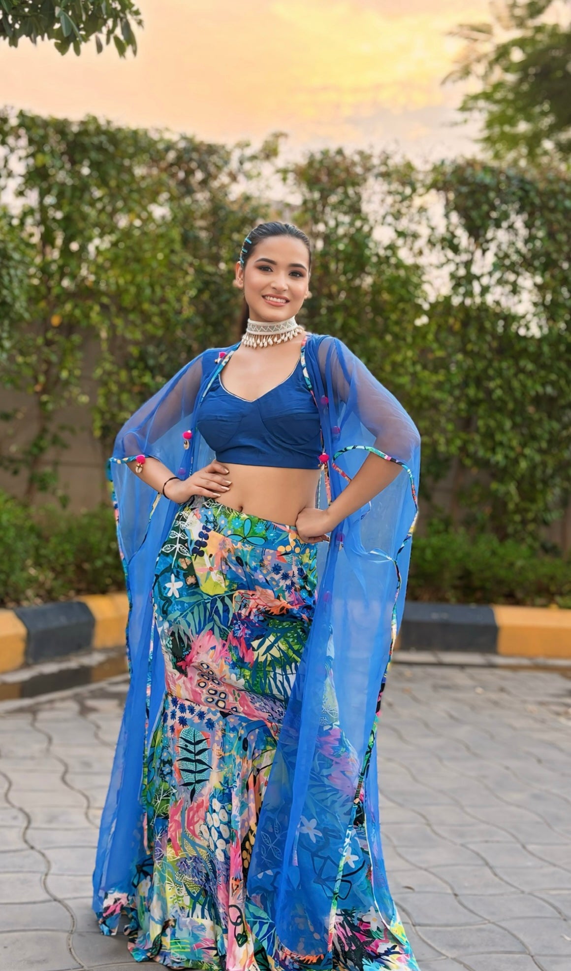 Emerald Blue Banarasi Mirror-Work Lengha